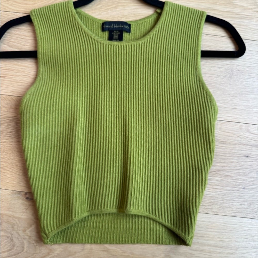 HOUSE OF HARLOW 1960 Green Ribbed Sleeveless Top